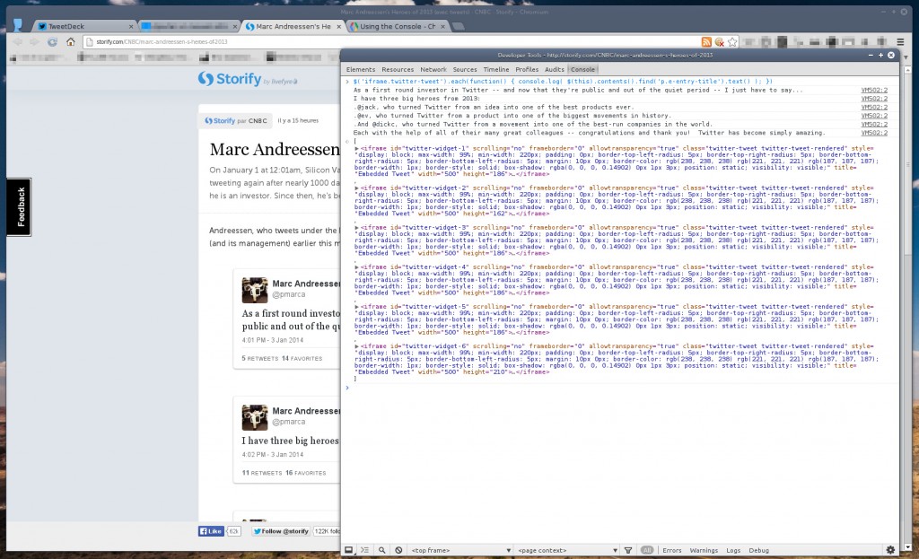 Export Storify Tweets to plain text using Chrome Console